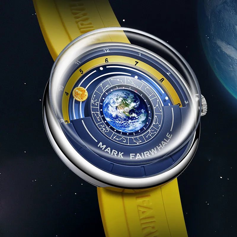 Luxury Watch for Mens Fashion Brands Mark Fairwhale Moon Pointer Design Silicone Strap Waterproof Quartz Earth Wristwatch Reloj