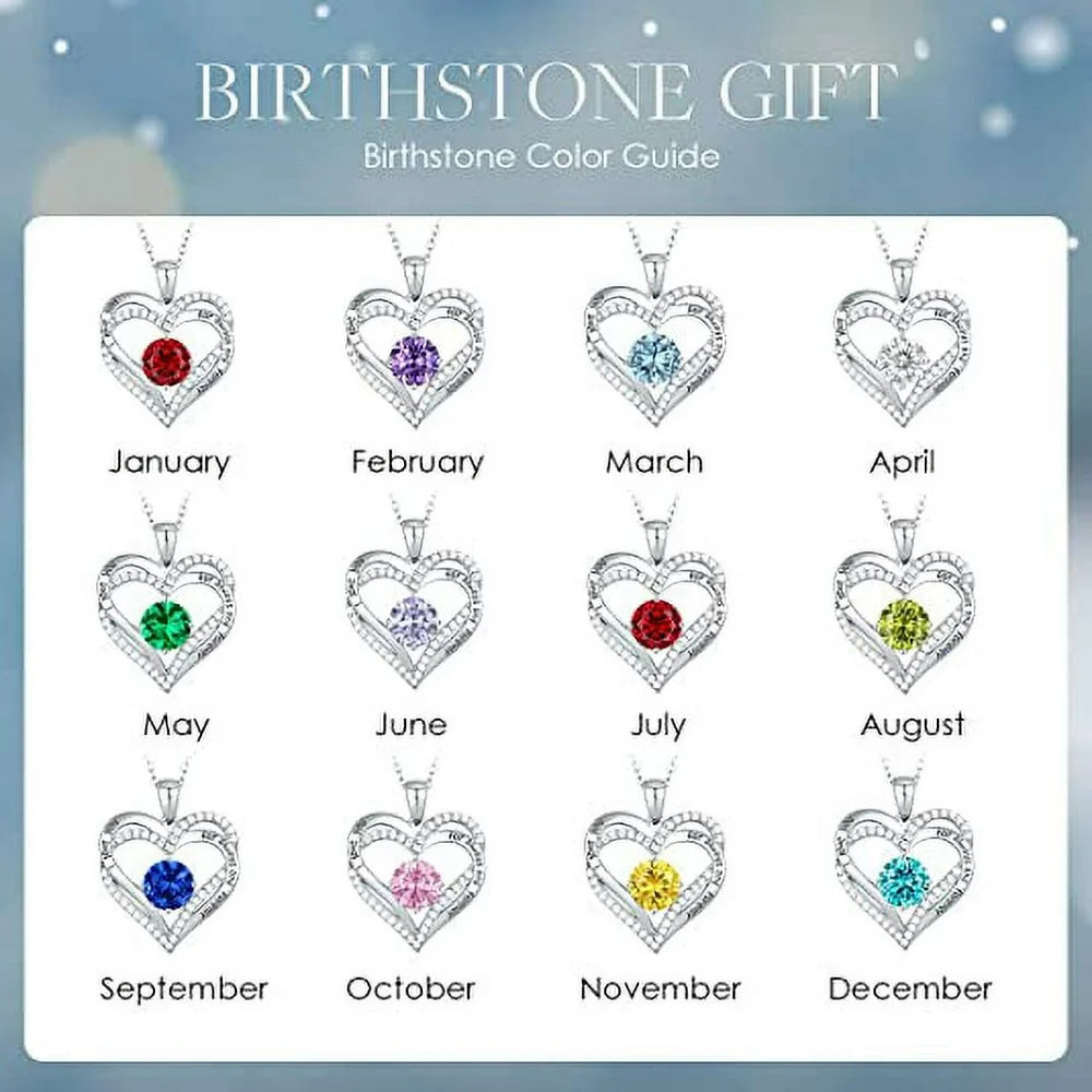 Love Pendant Necklaces for Women with Birthstone Zirconia, Christmas Birthday Anniversary Jewelry Gift for Women Wife Girls