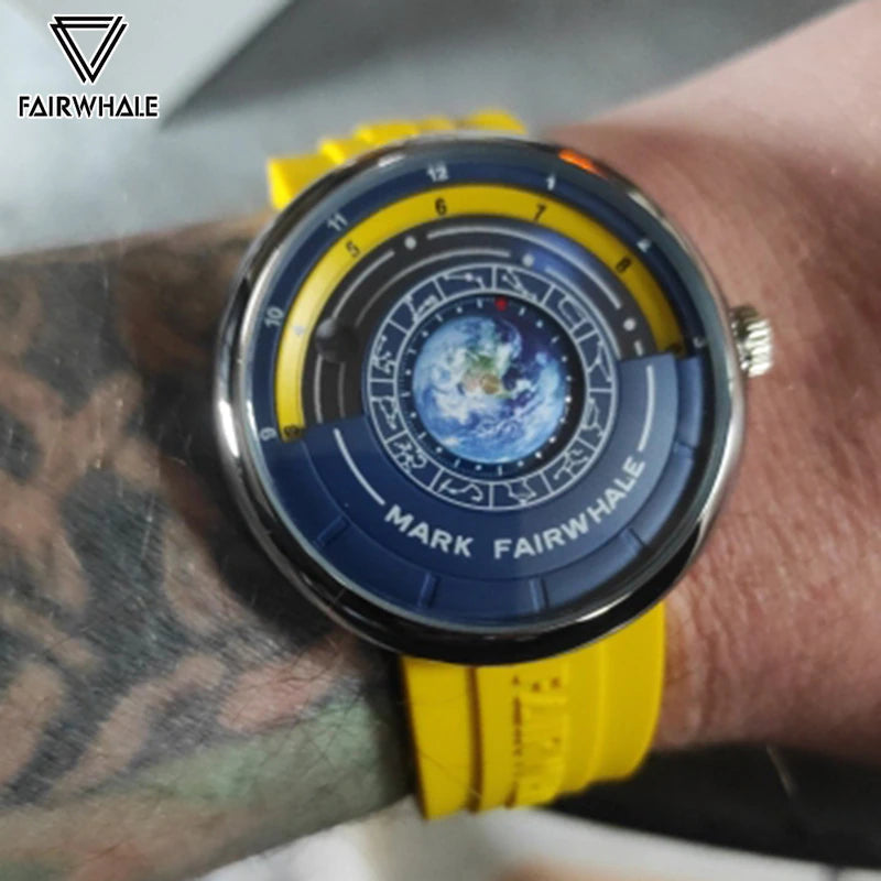 Luxury Watch for Mens Fashion Brands Mark Fairwhale Moon Pointer Design Silicone Strap Waterproof Quartz Earth Wristwatch Reloj