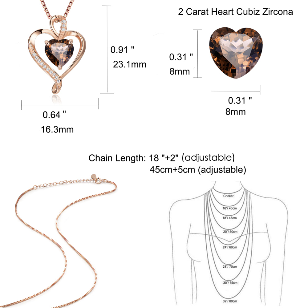 Heart Necklaces for Women 925 Sterling Silver Pendant Necklace Rose Gold White Gold/14K Gold Plated Love Necklace for Her Girlfriend Wife Valentines Day Birthday Women Jewelry Gifts 18"+2"