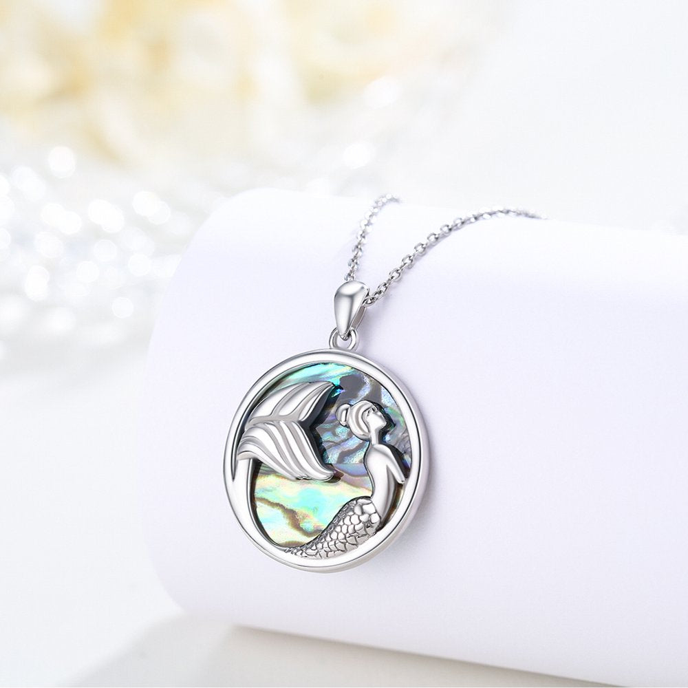 Valentines Day Gifts for Her Mermaid Necklace 925 Sterling Silver Pendant Necklaces 18K White Gold Plated Hypoallergenic Birthday Jewelry for Women Mom Girls Wife Daughter Grandma