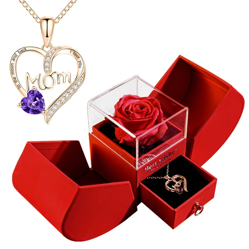 Forever Soap Rose Apple Gift Box /W Crystal Pendant Necklace Eternal Flower Jewelry Box Set Wedding Birthday Gift for Girlfriend