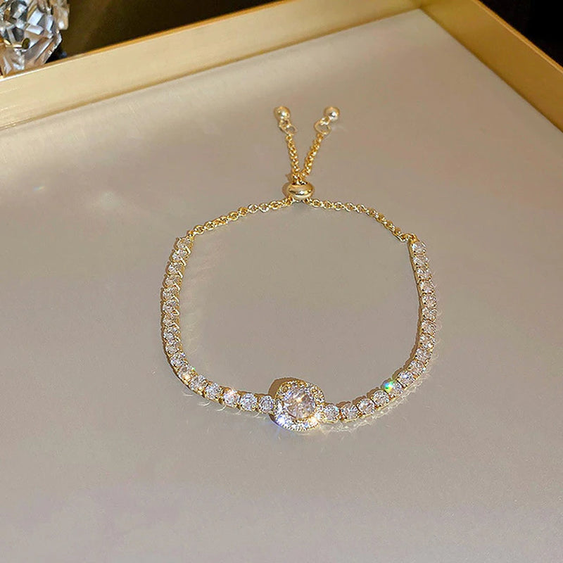 Luxurious Sparkling Adjustable Zircon Bracelets for Women New Gold Plated High Quality Bracelet Wedding Jewelry Birthday Gift
