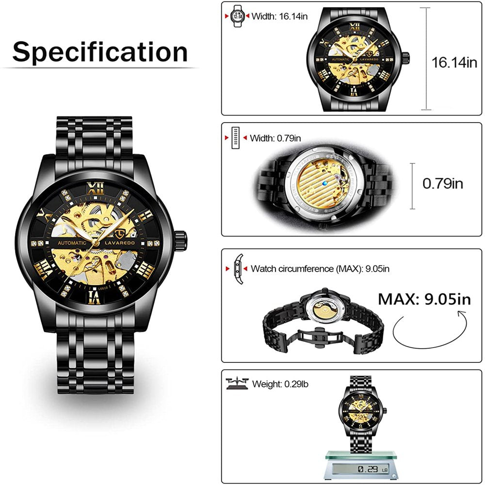 Men'S Watch Automatic Mechanical Watches Self Winding Diamond Dial Stainess Steel Watches Business Watches Valentine'S Day Gift for Men