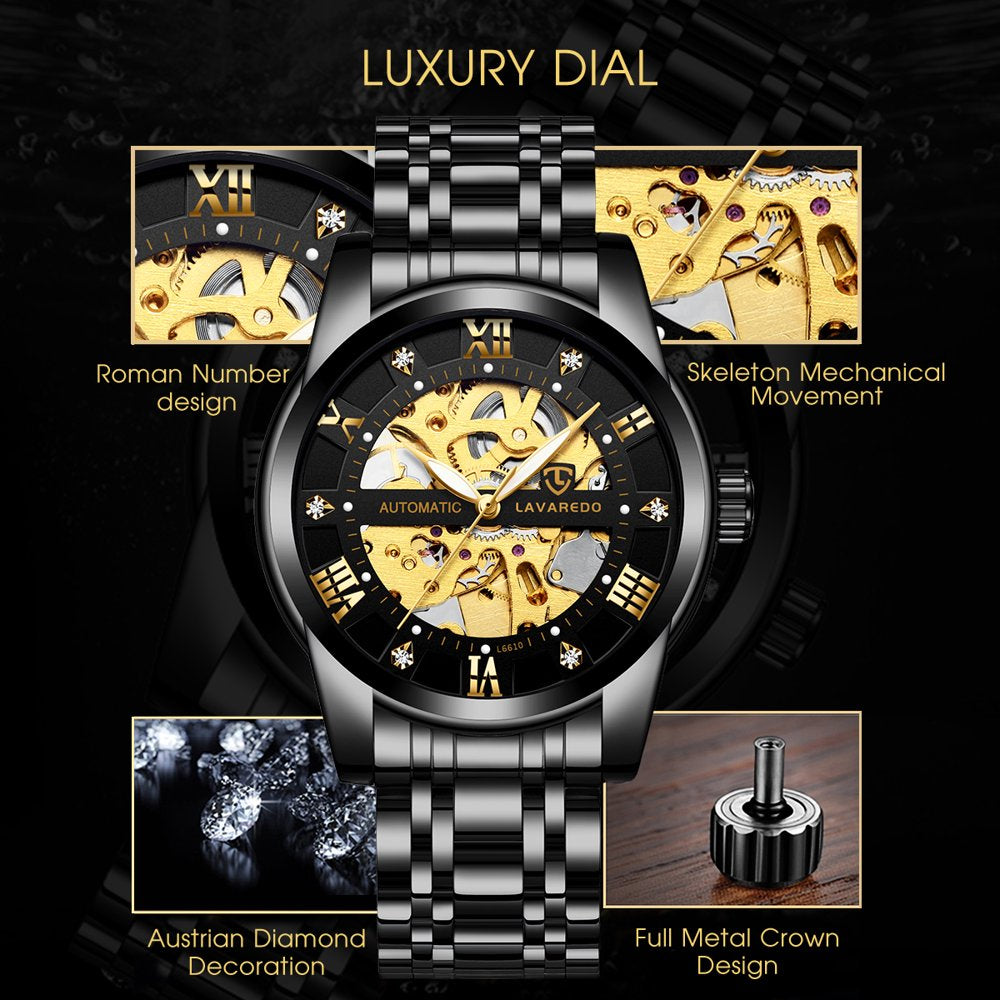 A  Men'S Watch Automatic Mechanical Watches Self Winding Diamond Dial Stainess Steel Watches Business Watches Valentine'S Day Gift for Men